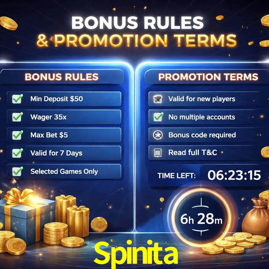 Reglas de promoción Spinita y condiciones de bonos explicadas visualmente