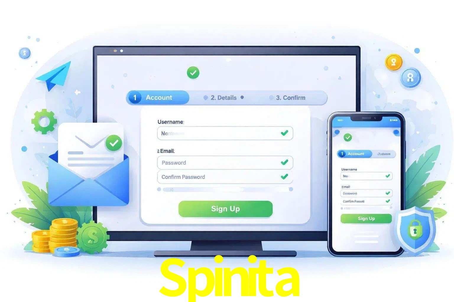 Registro de nuevo usuario y configuración de cuenta Spinita