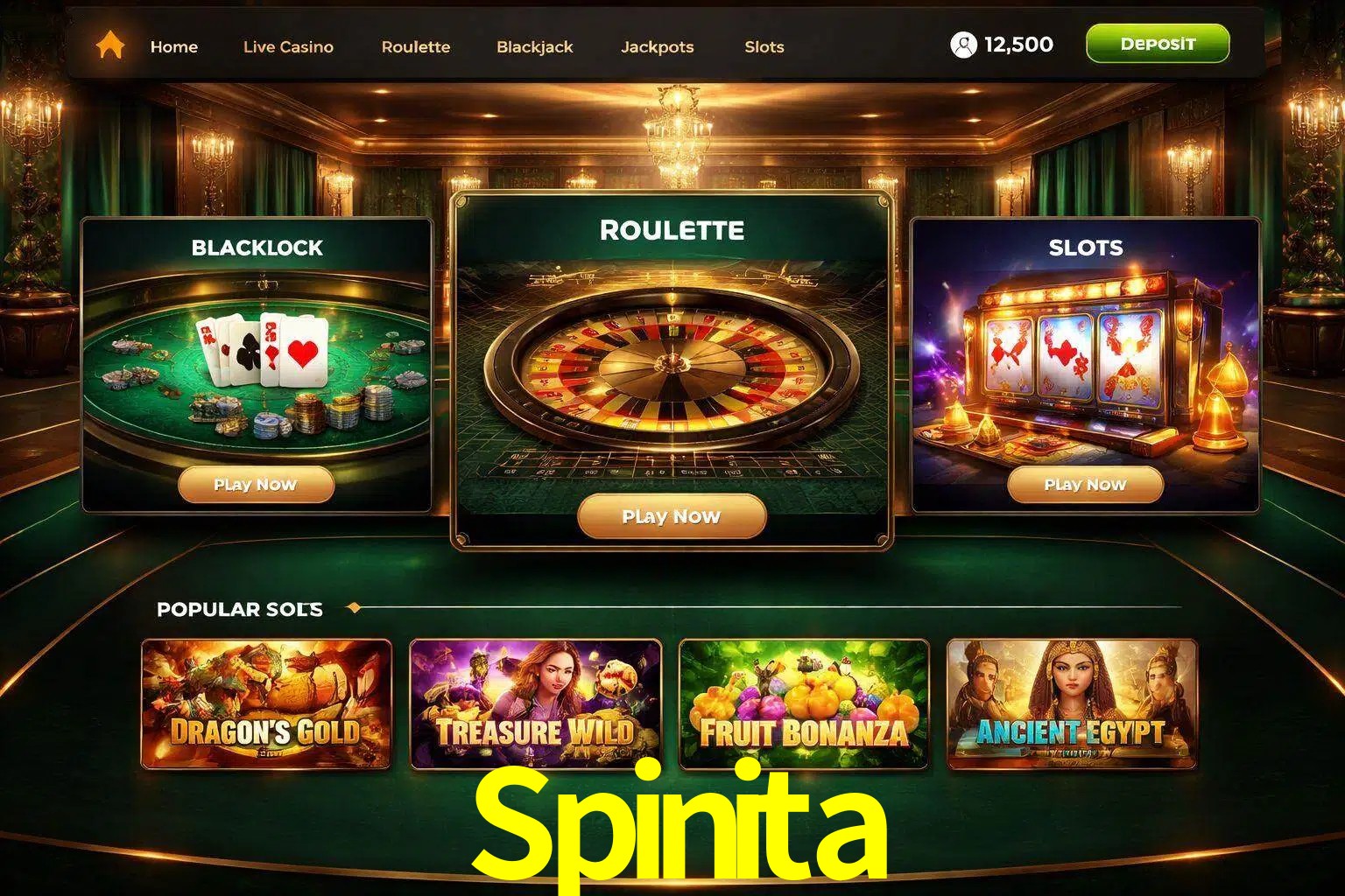 Vista de la plataforma Spinita Casino mostrando categorías organizadas de juegos en línea
